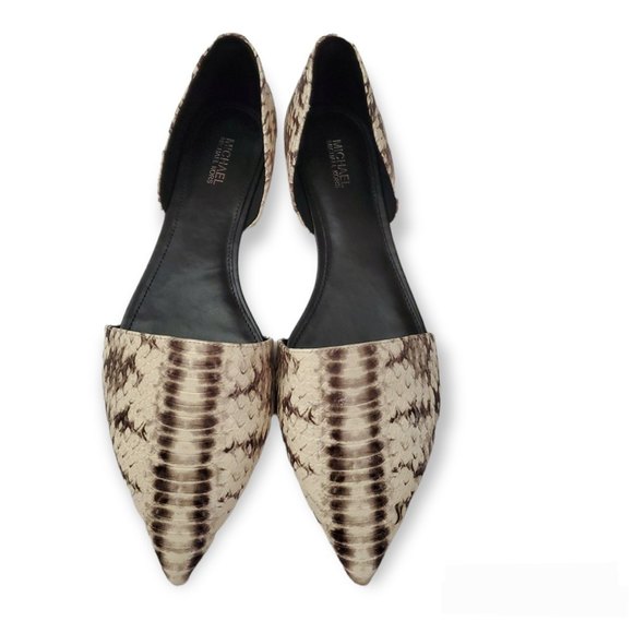 𝅺MICHAEL Michael Kors size 8.5 Natural Ivory Mila D’orsay Snake Embossed Flats - Picture 2 of 5